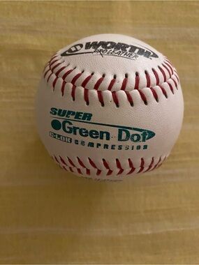 New (no box) Super Green-Dot Pro Leather Baseball – White w/ Red Stitching